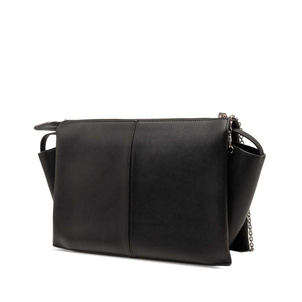 Celine Trifold Chain Shoulder Bag, Black Leather, Women's CELINE - Picture 2 of 7